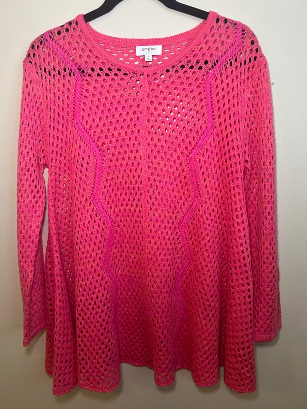 Umgee Hot Pink Open Knit Tunic Sweater Cover Up Medium Boho - Picture 2 of 11